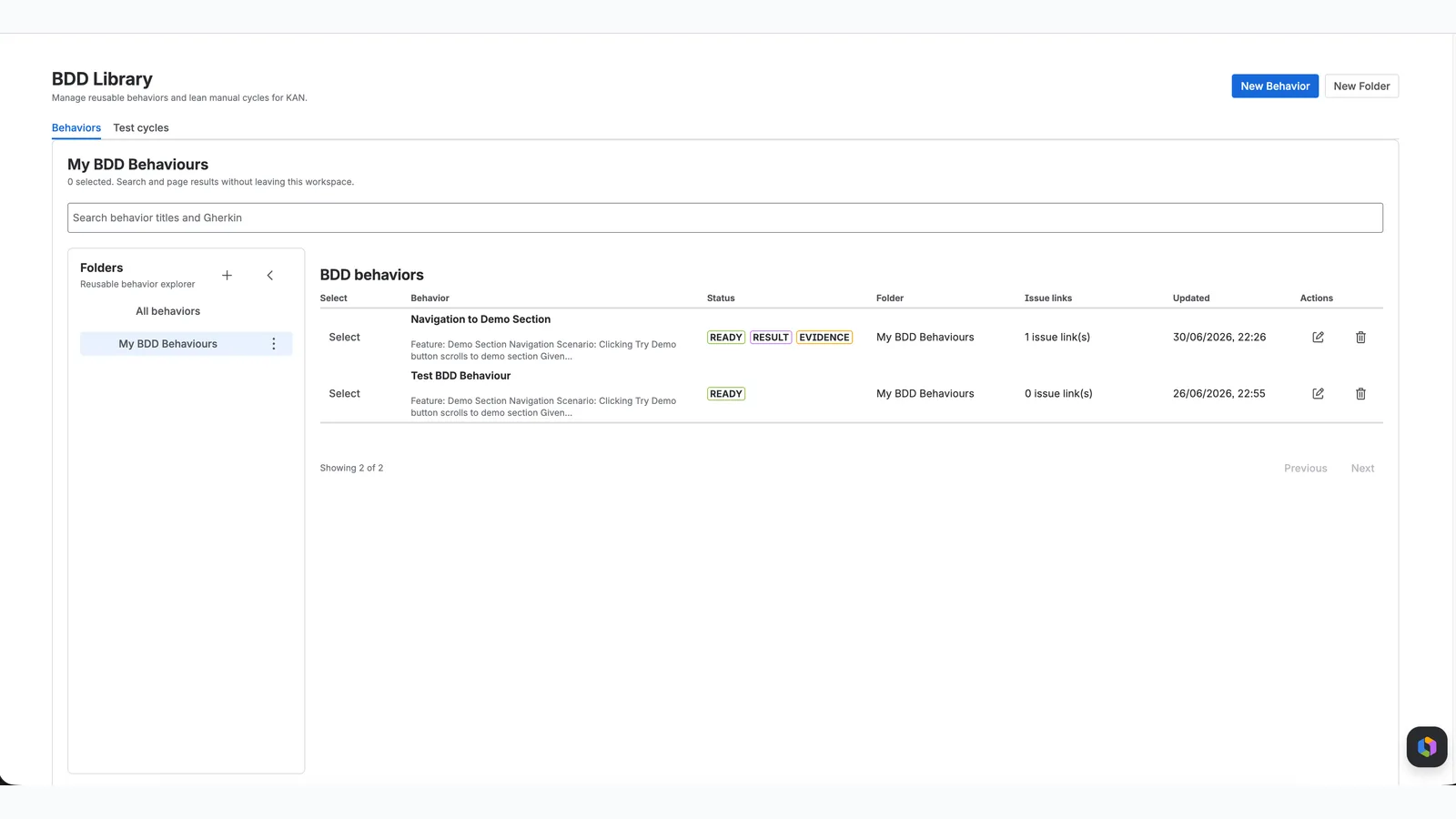 Reusable BDD Library behaviors in Testream