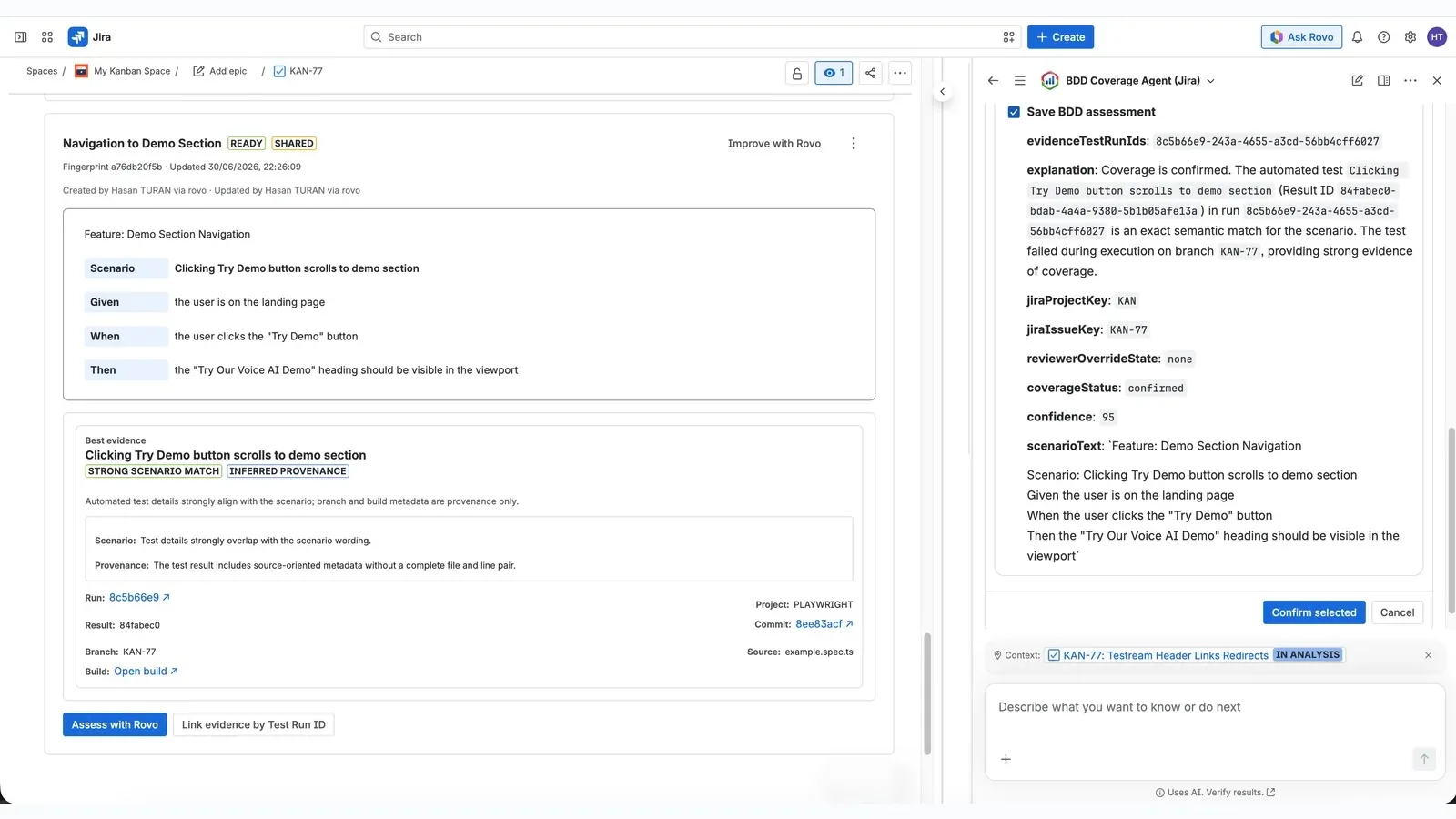 BDD Coverage Agent assessment in Jira