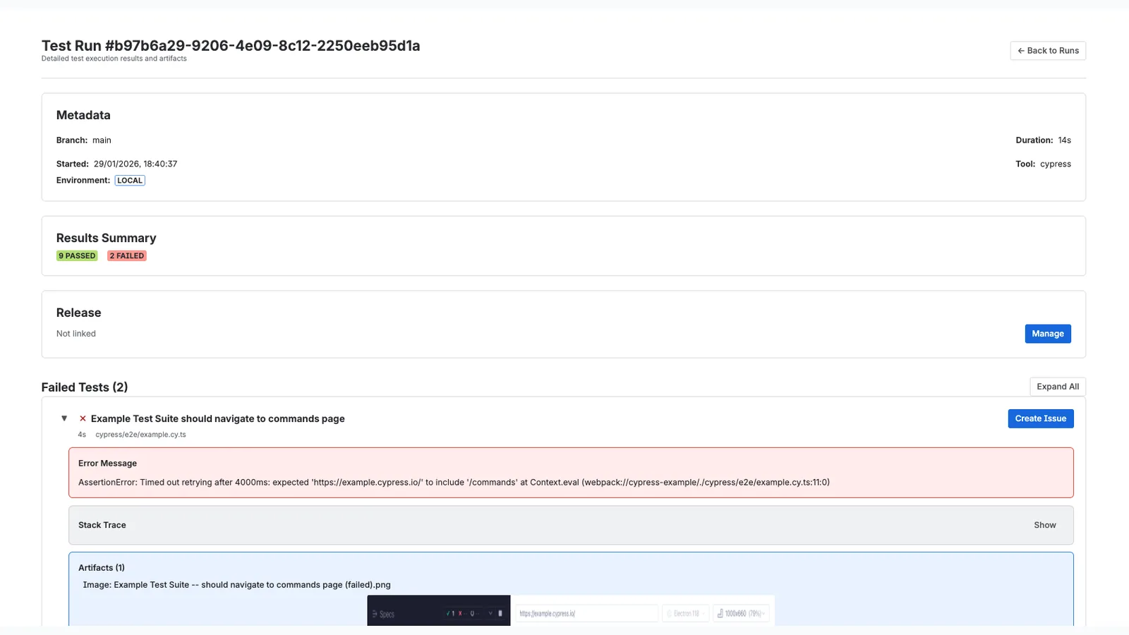 Automated test failure inspection in Testream