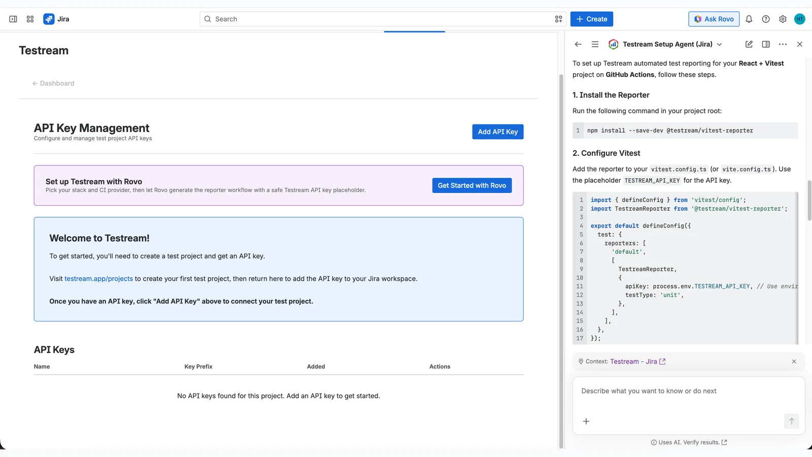 Rovo Setup Agent conversation in Jira